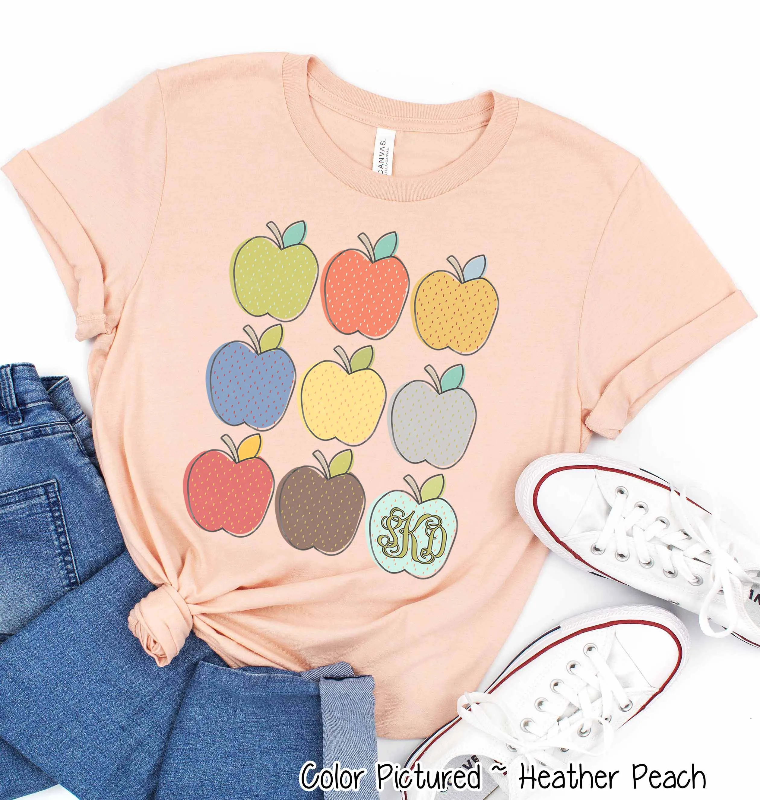 Monogram Apple Grid Back To School Student and Teacher Tee