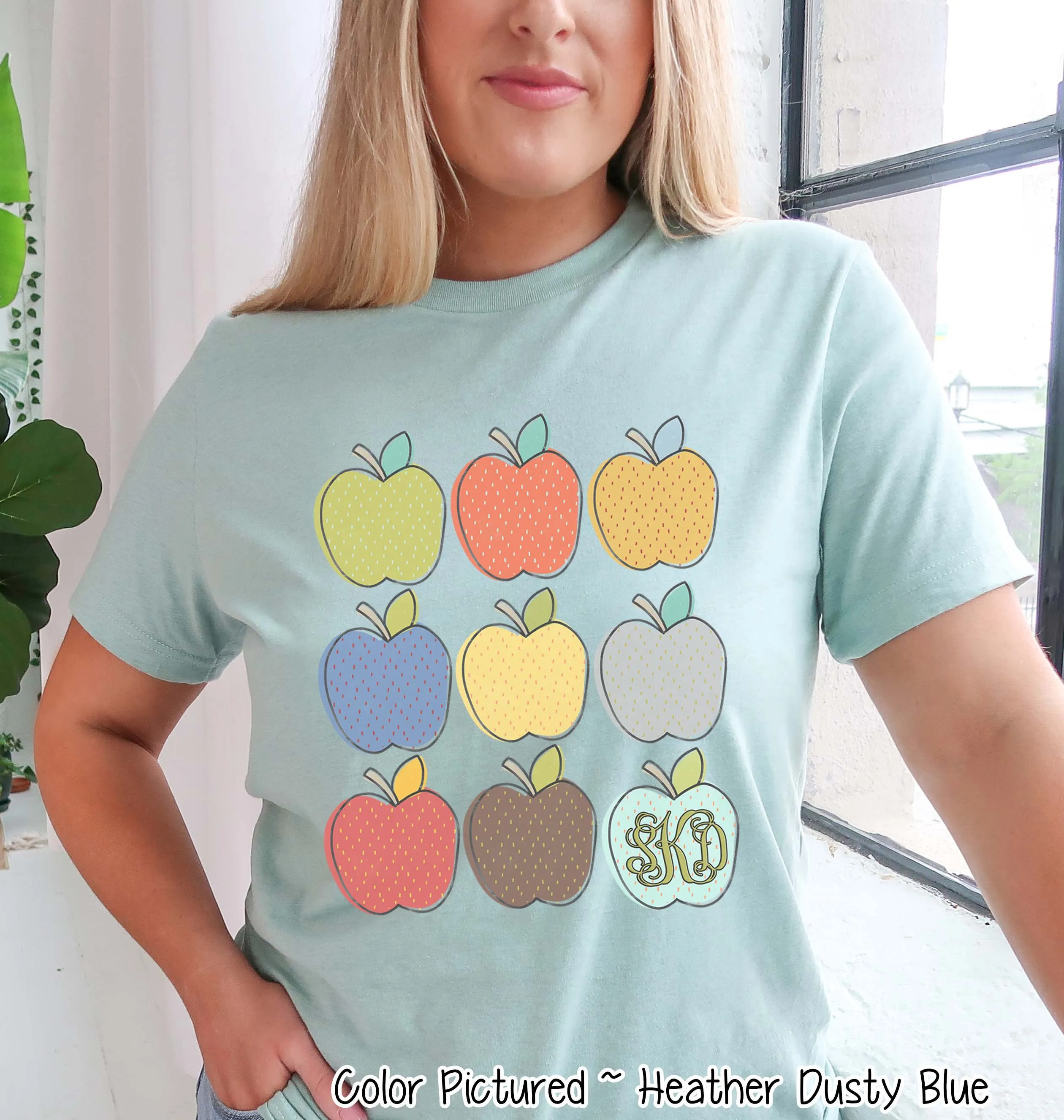 Monogram Apple Grid Back To School Student and Teacher Tee