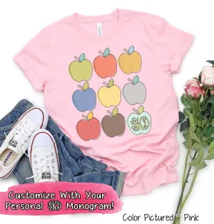 Monogram Apple Grid Back To School Student and Teacher Tee