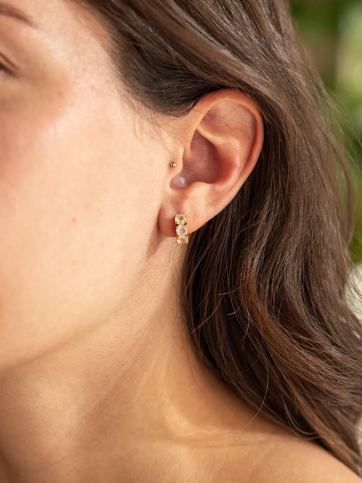 Moonstone Trio Huggie Hoop Earring in Gold
