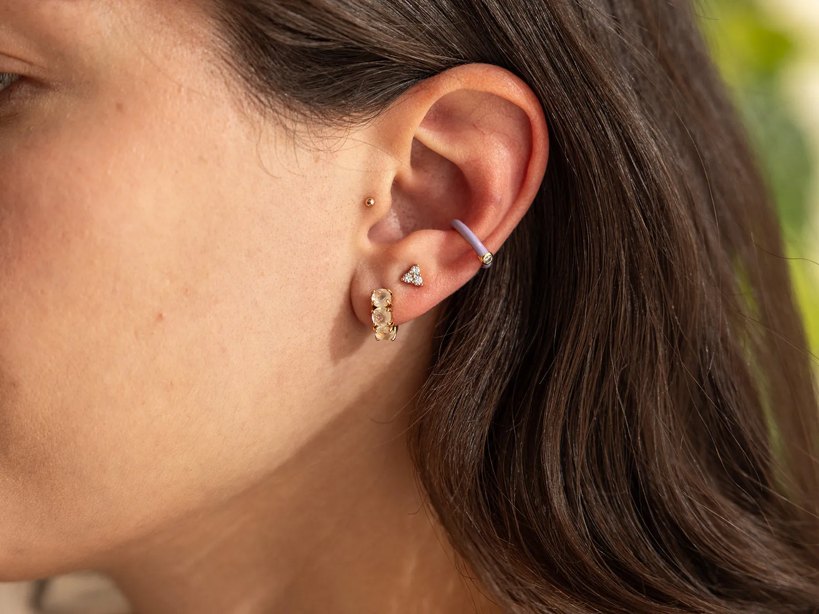 Moonstone Trio Huggie Hoop Earring in Gold