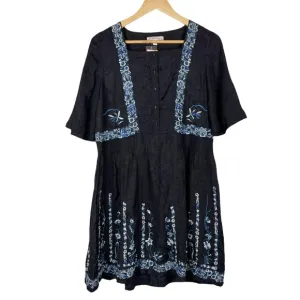 Nanette Lepore Bond Street Embroidered Dress Size 6 in Marshmallow &amp; Navy Blue