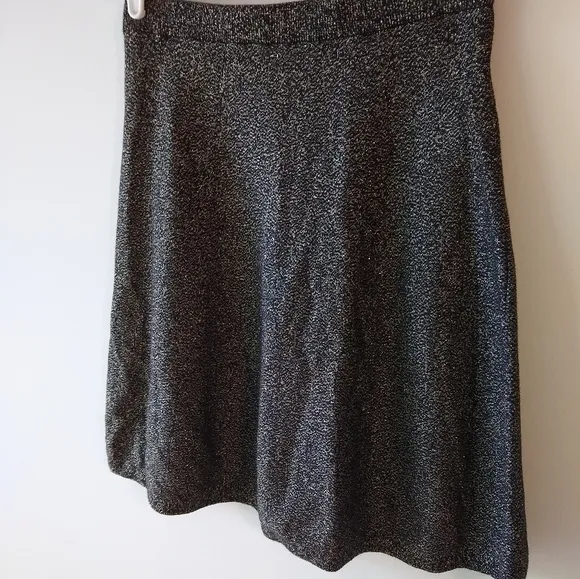 Nanette Lepore Metallic Knit  Full A-Line Skirt Black Gold Flecks Medium