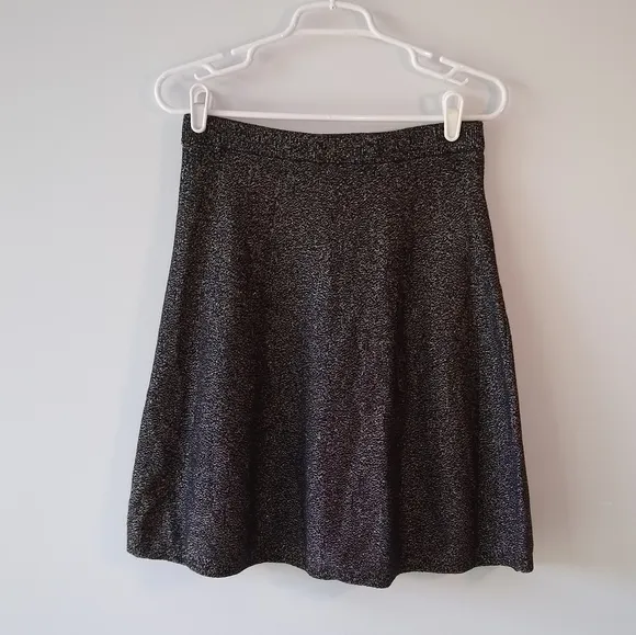 Nanette Lepore Metallic Knit  Full A-Line Skirt Black Gold Flecks Medium