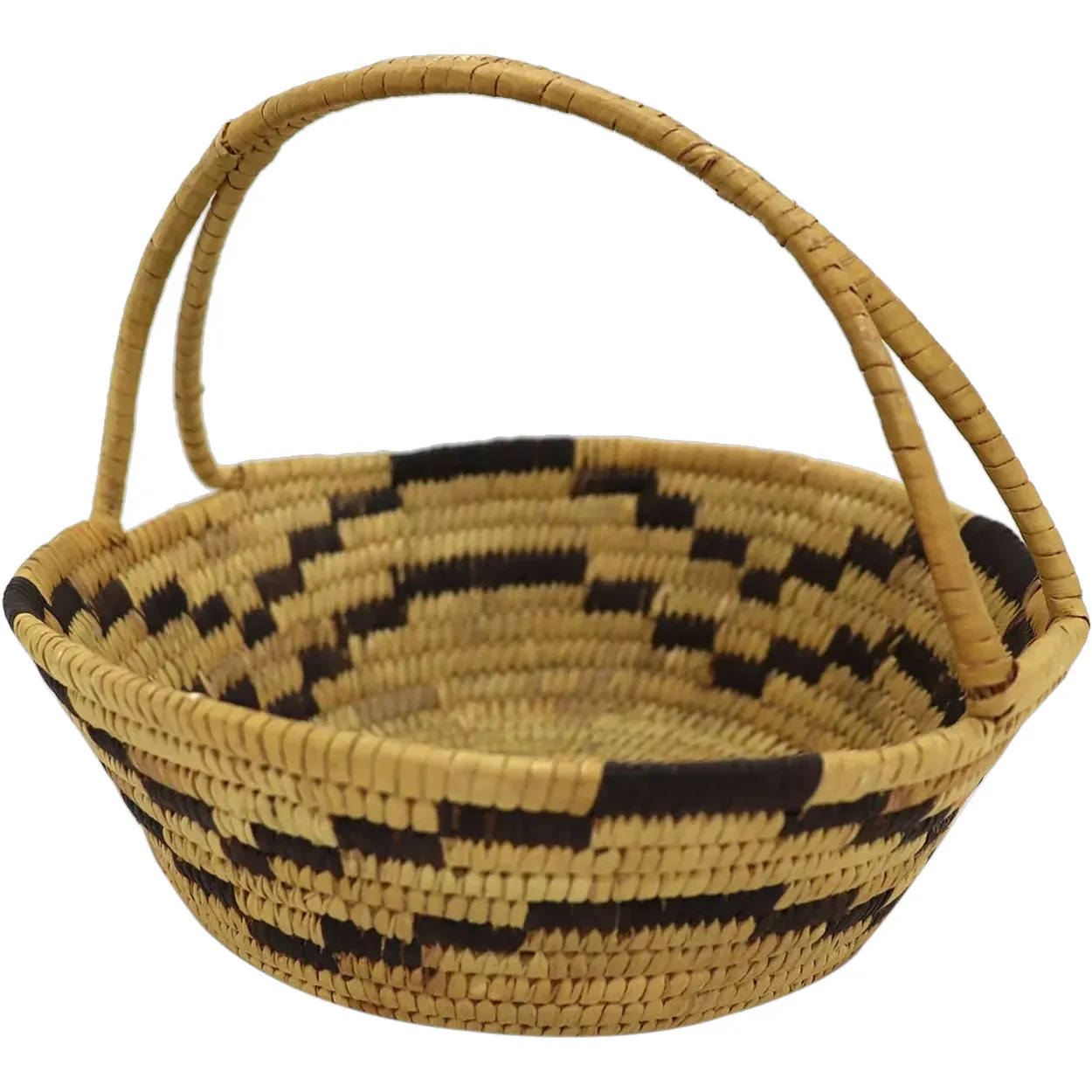 Native American Papago Yucca and Devil's Claw Two-Color Handled Basket