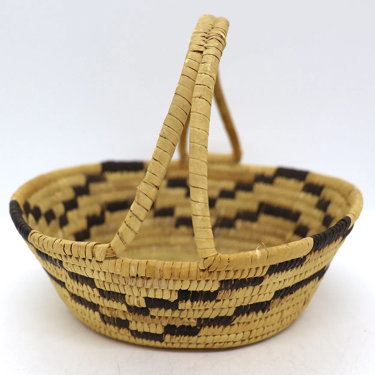 Native American Papago Yucca and Devil's Claw Two-Color Handled Basket