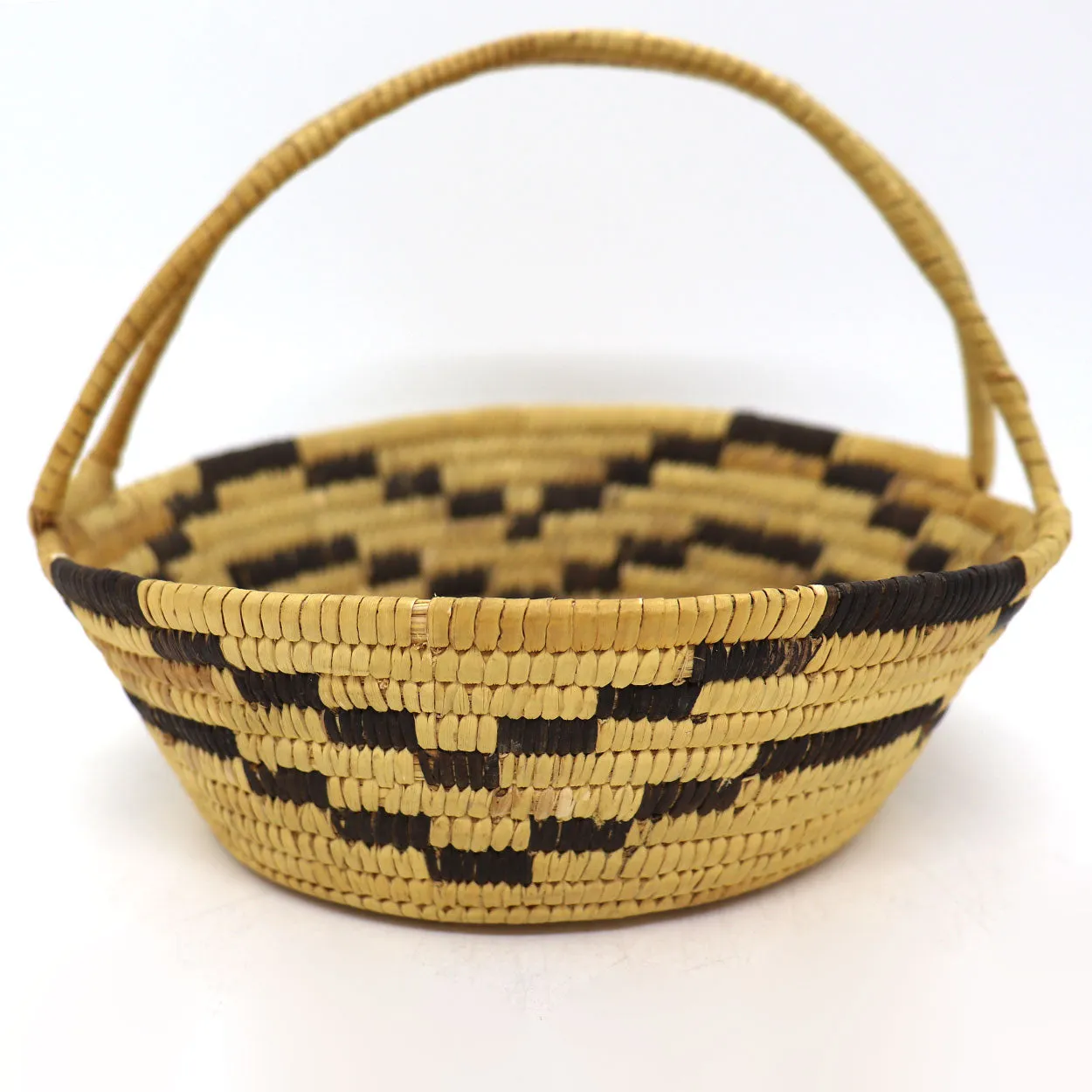 Native American Papago Yucca and Devil's Claw Two-Color Handled Basket