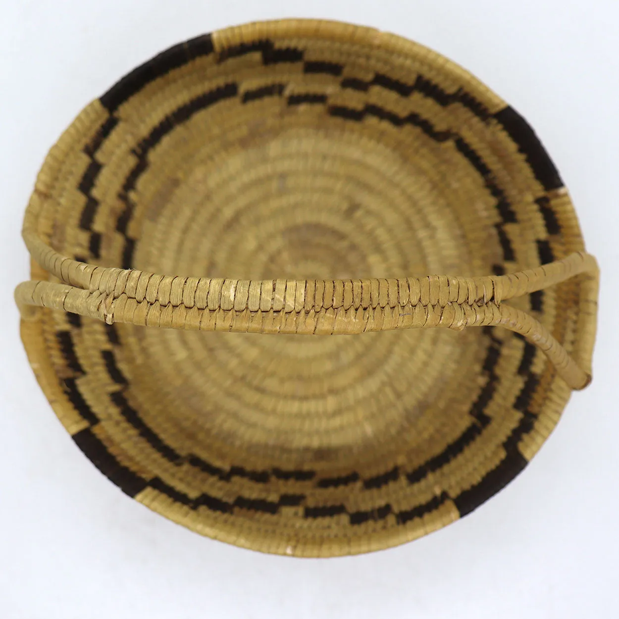 Native American Papago Yucca and Devil's Claw Two-Color Handled Basket