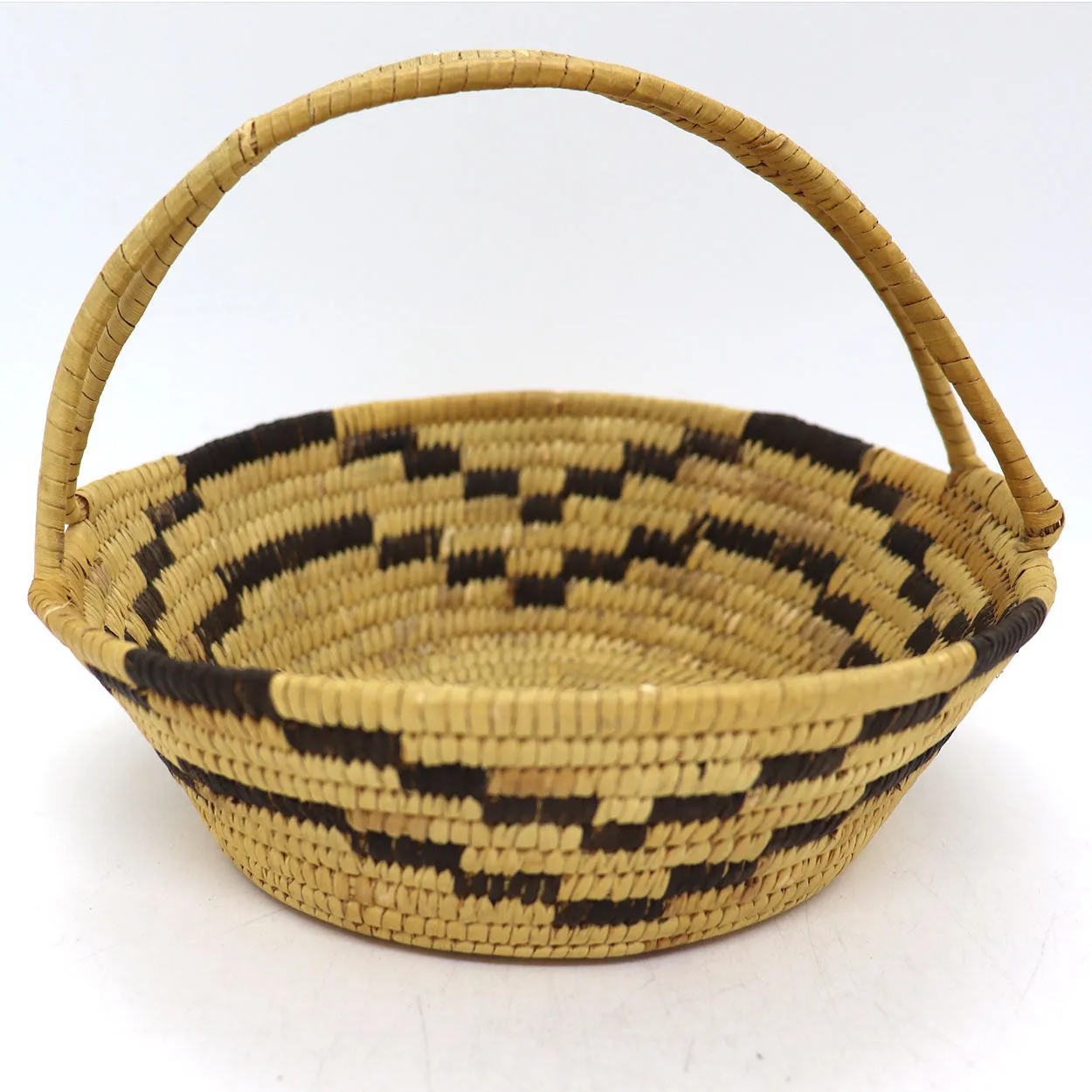 Native American Papago Yucca and Devil's Claw Two-Color Handled Basket