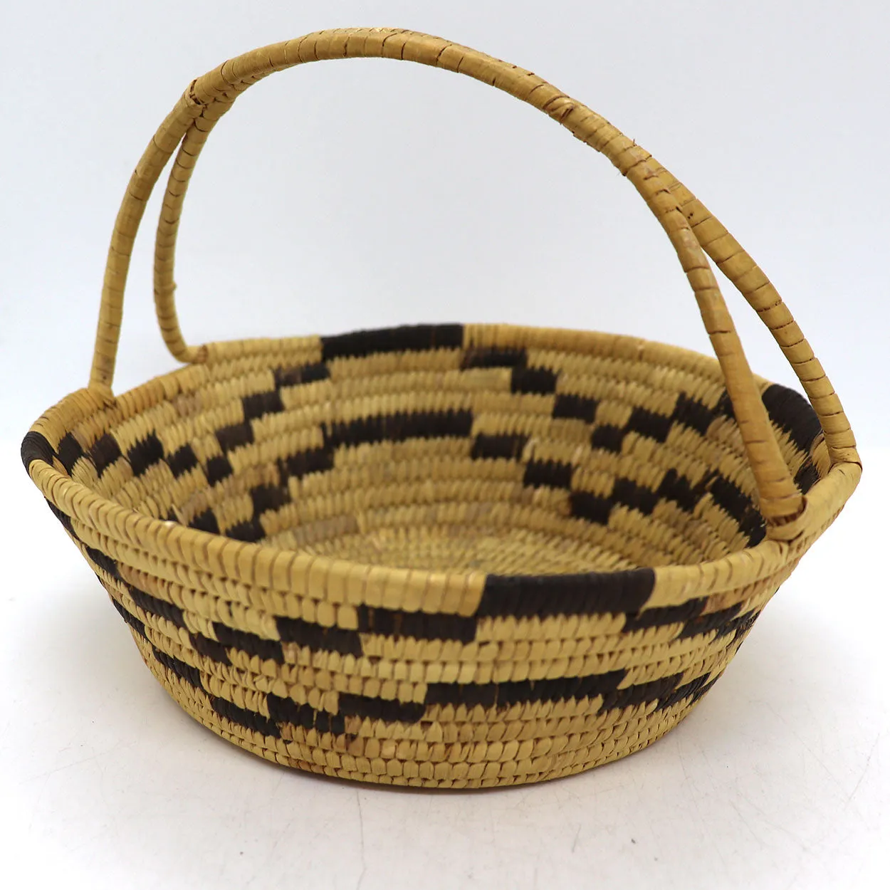 Native American Papago Yucca and Devil's Claw Two-Color Handled Basket