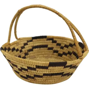 Native American Papago Yucca and Devil's Claw Two-Color Handled Basket