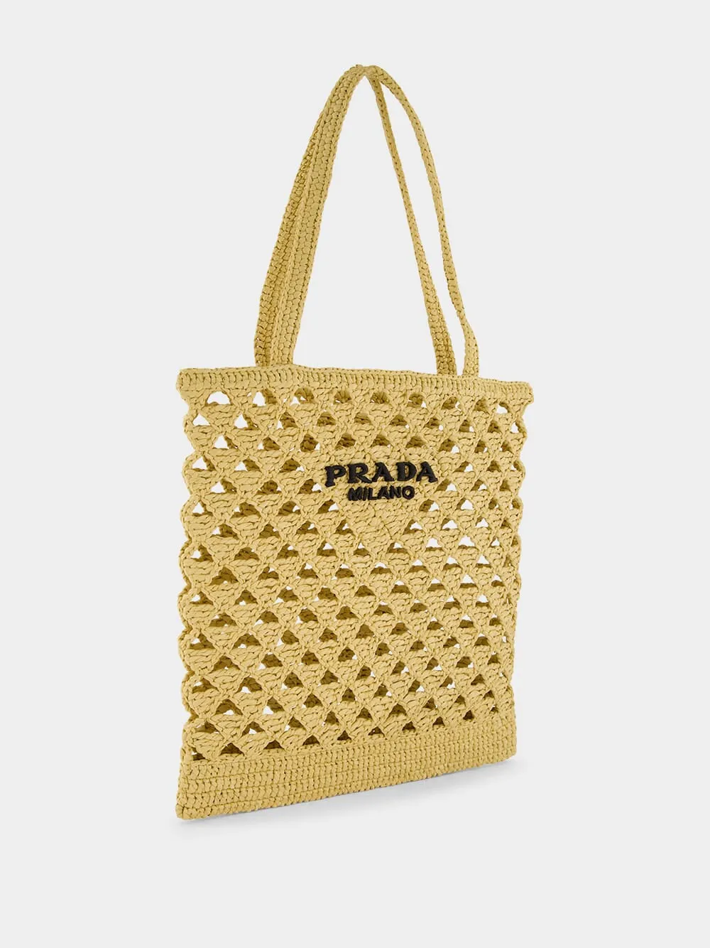 Natural Crochet Tote Bag with Embroidered Logo