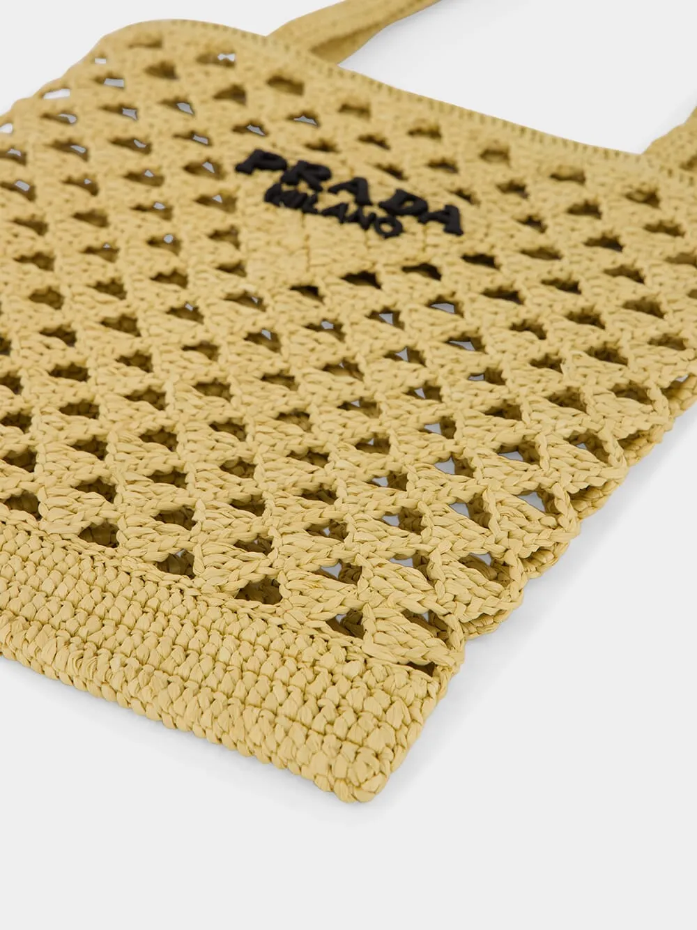 Natural Crochet Tote Bag with Embroidered Logo