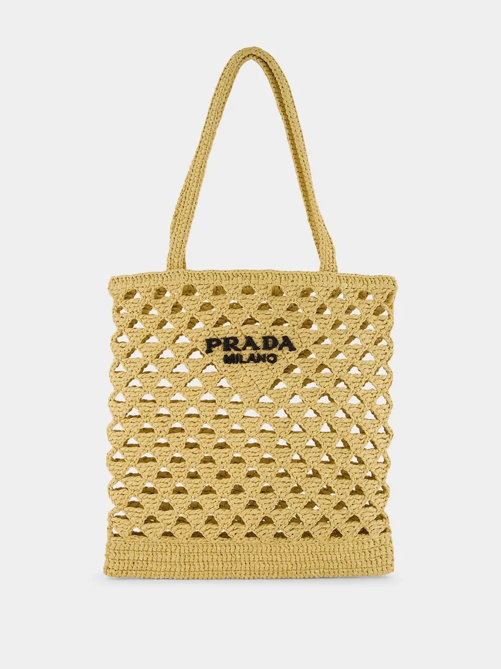 Natural Crochet Tote Bag with Embroidered Logo