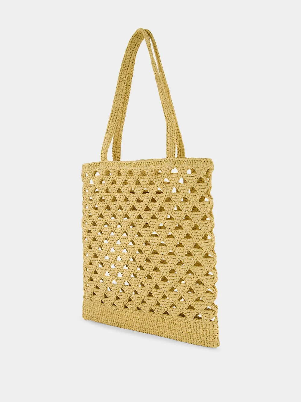 Natural Crochet Tote Bag with Embroidered Logo