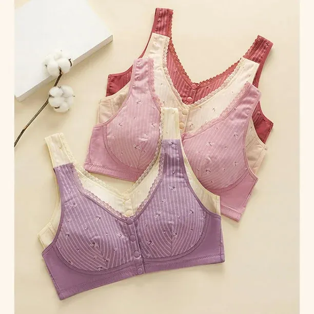 New Bras for Women - 3 Pack Snap Front Closure Bras Floral Print Lace Trim Bra Comfy Wirefree Sz 38, 1 pink 2 beige