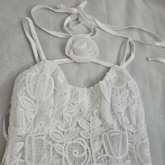 NEW For Love &amp; Lemons Harriet Mini Dress XS White Lace Rosette