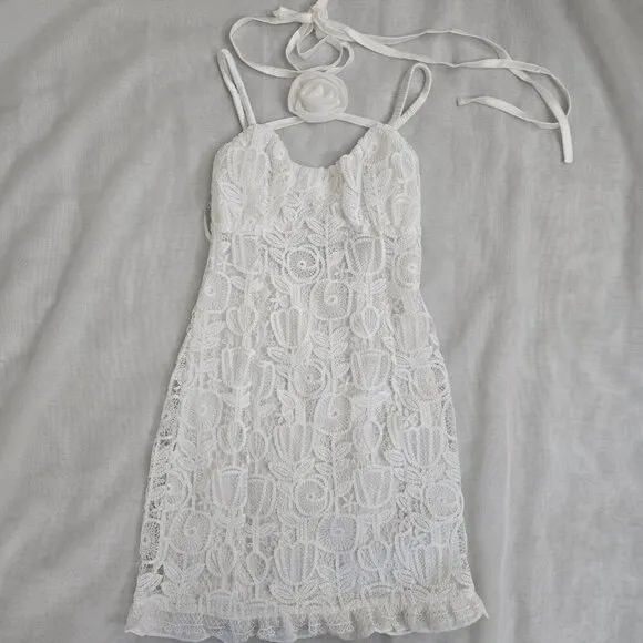NEW For Love &amp; Lemons Harriet Mini Dress XS White Lace Rosette