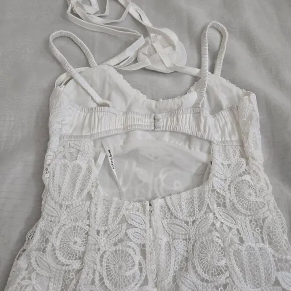NEW For Love &amp; Lemons Harriet Mini Dress XS White Lace Rosette