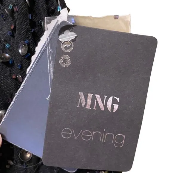 New MNG From Mango Dress Women’s Size 6 Asymmetrical Black Glitzy Evening Gown