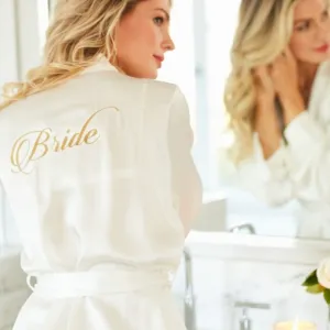 New Naked Princess Lila Bride 100% Silk Kimono Robe Ivory White Gold Bridal Luxe