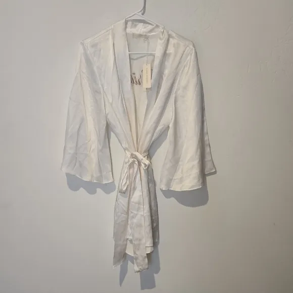 New Naked Princess Lila Bride 100% Silk Kimono Robe Ivory White Gold Bridal Luxe