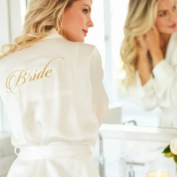 New Naked Princess Lila Bride 100% Silk Kimono Robe Ivory White Gold Bridal Luxe