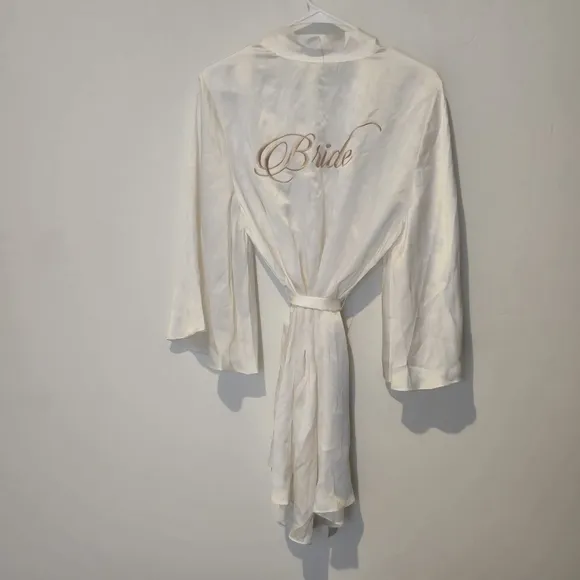 New Naked Princess Lila Bride 100% Silk Kimono Robe Ivory White Gold Bridal Luxe
