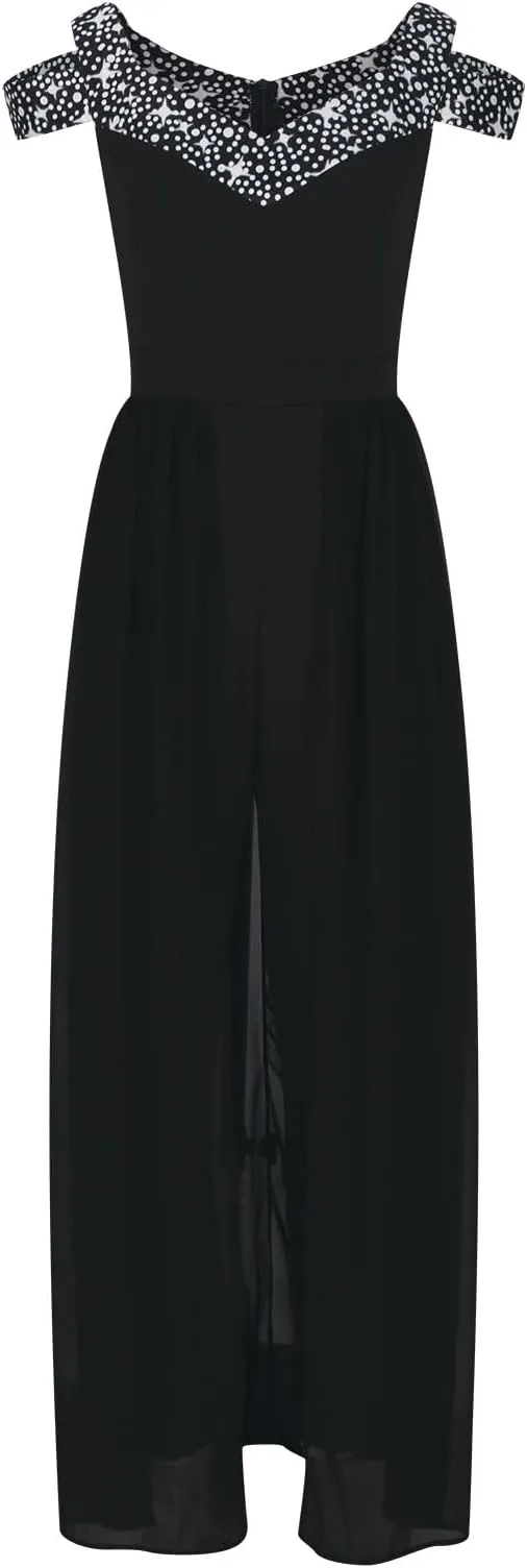 NEW Retails $80 Printed V Neck off-the shoulder high waisted jumpsuit, Black, Sz XL