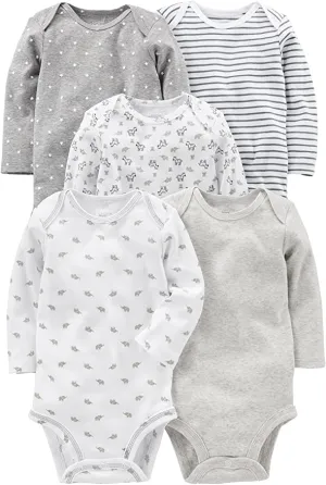 New Simple Joys by Carter's Unisex-Baby 5-Pack Neutral Long-Sleeve Bodysuits, Sz 6-9 Months!