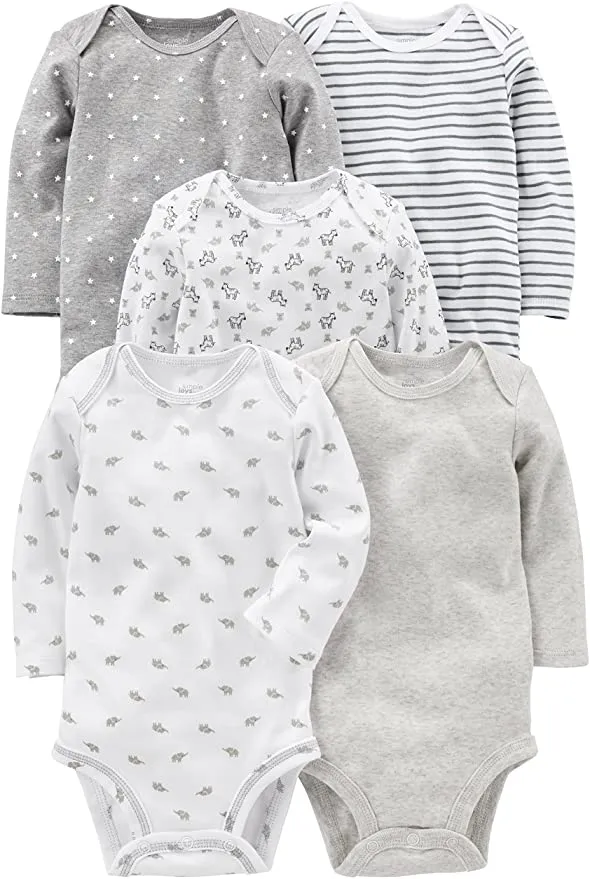 New Simple Joys by Carter's Unisex-Baby 5-Pack Neutral Long-Sleeve Bodysuits, Sz 6-9 Months!
