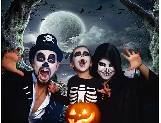 New SJOLOON Halloween Backdrop for Photography Horror Night Background Scary Pumpkin Moon Backdrop for Party Decoration Supplies Studio Props 11897 ( 7 Ft X 5 Ft)