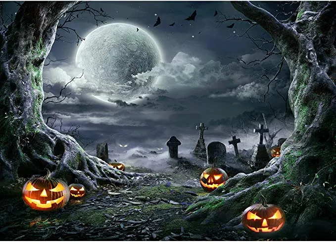 New SJOLOON Halloween Backdrop for Photography Horror Night Background Scary Pumpkin Moon Backdrop for Party Decoration Supplies Studio Props 11897 ( 7 Ft X 5 Ft)