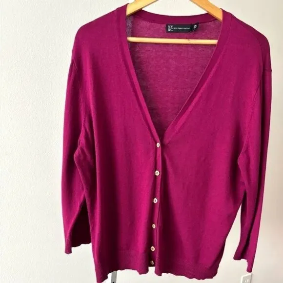 New York &amp; Company Cardigan XXL Red Dynamic Button Preppy Dark Academia Y2K Boho