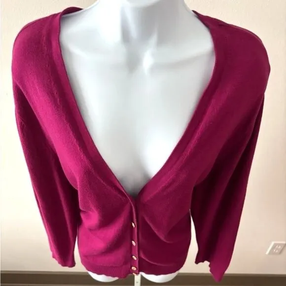 New York &amp; Company Cardigan XXL Red Dynamic Button Preppy Dark Academia Y2K Boho