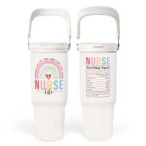 Nurse Gifts for Women, Nurse Nutrition Facts Tumbler with Handle 30oz Flip Straw Stainless Steel Coffee Travel Cup , Nurse Appreciation Gifts for Birthday Christmas Nurse Week Graduation