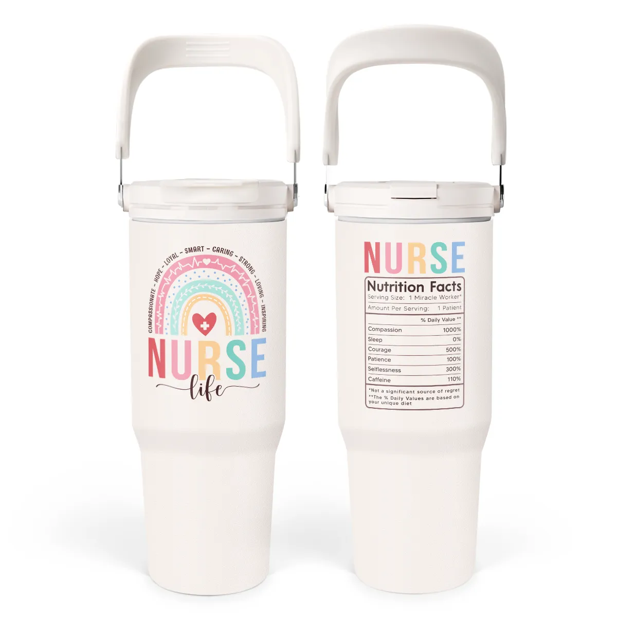 Nurse Gifts for Women, Nurse Nutrition Facts Tumbler with Handle 30oz Flip Straw Stainless Steel Coffee Travel Cup , Nurse Appreciation Gifts for Birthday Christmas Nurse Week Graduation