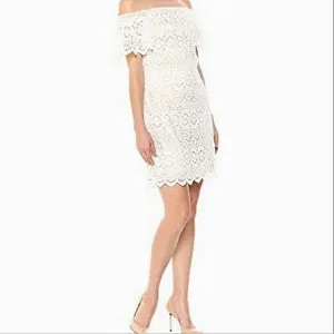 NWOT Eliza J White Crocheted Lace Off Shoulder Mini Dress Scalloped Hem Size 10