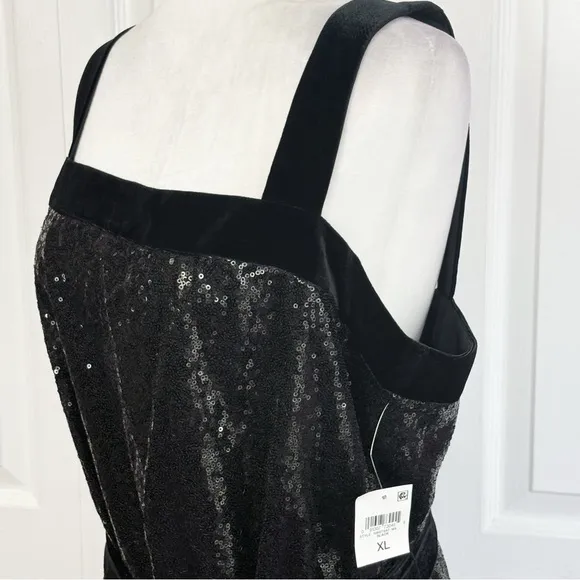 NWT Bar III Sparkly Sequin Black Velvet Mini Party Dress XL