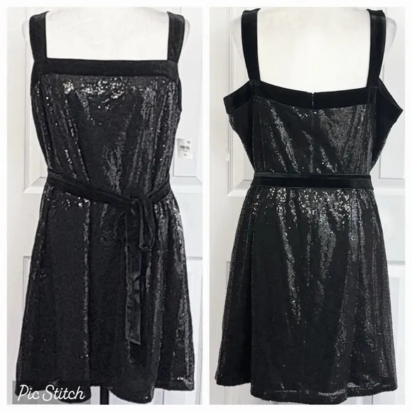 NWT Bar III Sparkly Sequin Black Velvet Mini Party Dress XL