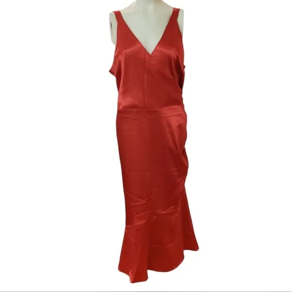Nwt Chelsea28 Sleeveless Ruched Faux Wrap Silky Midi Dress Size XL