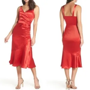 Nwt Chelsea28 Sleeveless Ruched Faux Wrap Silky Midi Dress Size XL