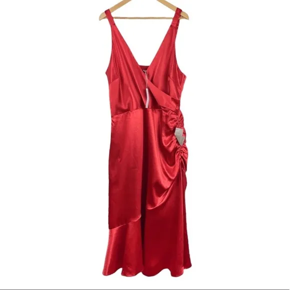 Nwt Chelsea28 Sleeveless Ruched Faux Wrap Silky Midi Dress Size XL