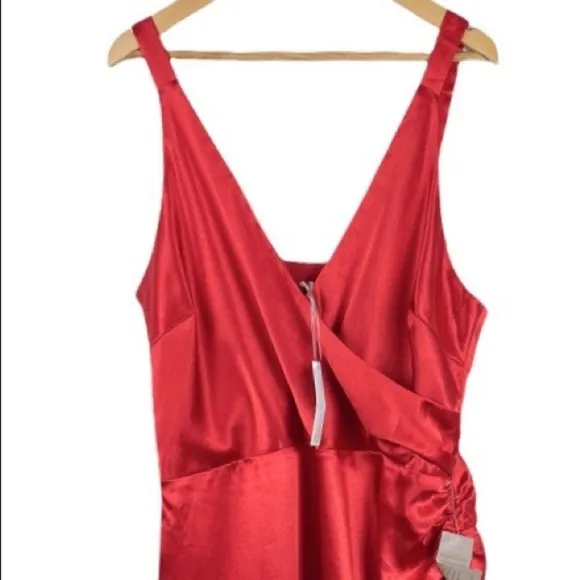 Nwt Chelsea28 Sleeveless Ruched Faux Wrap Silky Midi Dress Size XL