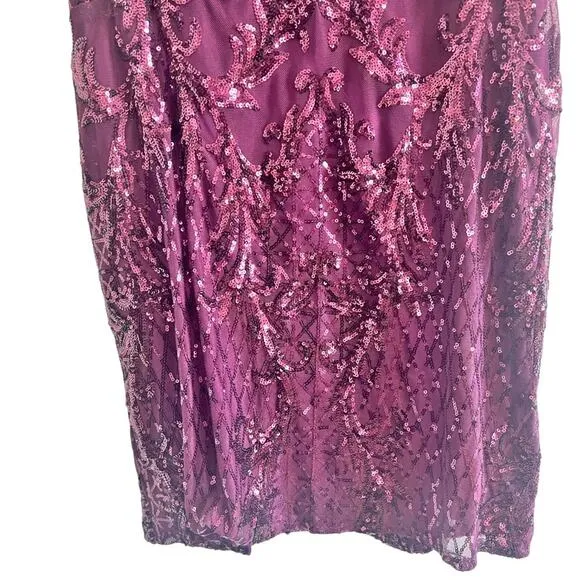 NWT DB Studio SZ 14 MSRP $169 Short Allover Sequin Illusion Plunge Dress