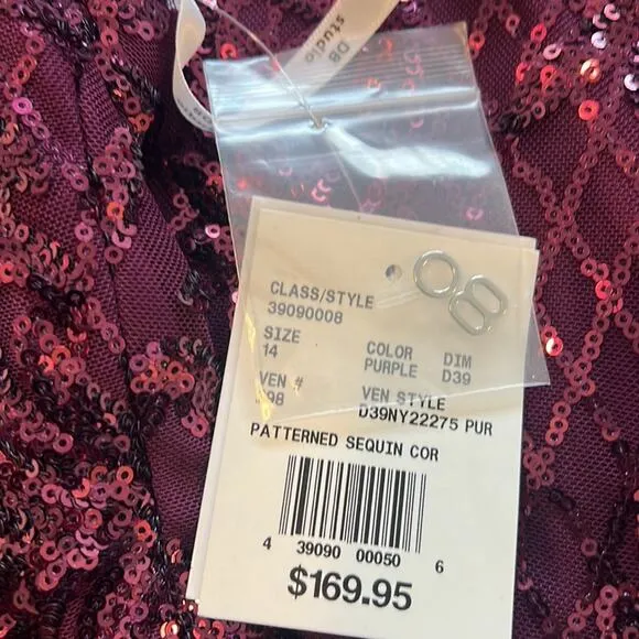 NWT DB Studio SZ 14 MSRP $169 Short Allover Sequin Illusion Plunge Dress