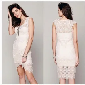 NWT Free People Peekaboo Scalloped Lace Sleeveless Slip Dress Cream Size XSmall