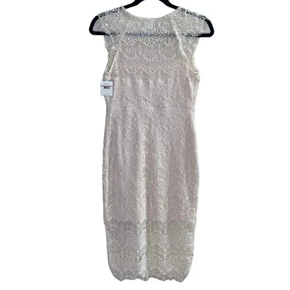 NWT Free People Peekaboo Scalloped Lace Sleeveless Slip Dress Cream Size XSmall