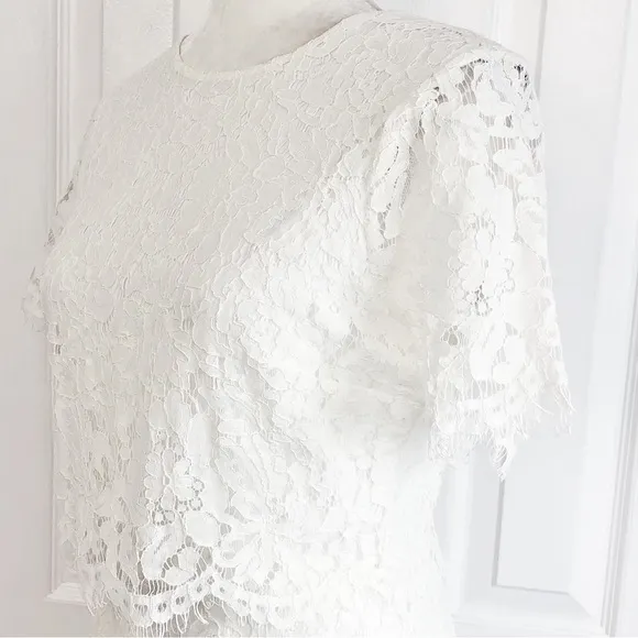 NWT Lulus White Lace Short Sleeve Sheath Devotion Dress S