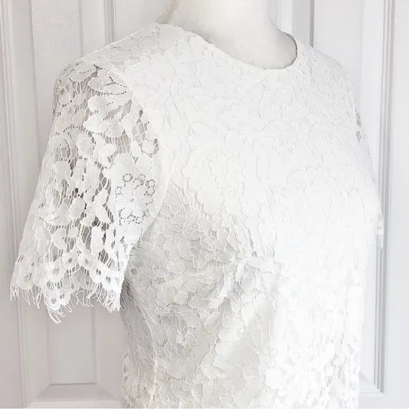 NWT Lulus White Lace Short Sleeve Sheath Devotion Dress S